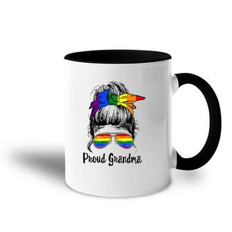 Lgbtq Proud Grandma Ally Messy Bun Rainbow Flag Gay Pride Accent Mug | Mazezy