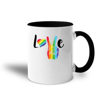 Love Rainbow Peace Sign ,Gay Pride Rainbow Heart Love Raglan Baseball Tee Accent Mug | Mazezy