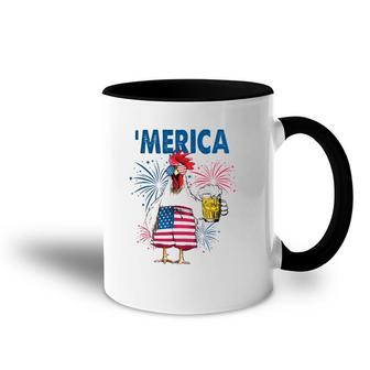 Merica Funny Chicken With Beer Usa Flag 4Th Of July Accent Mug | Mazezy