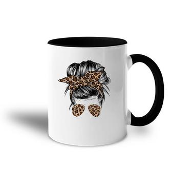 Messy Bun Mom Leopard Messy Hair Bun Mom Life Cool Cheetah Accent Mug | Mazezy