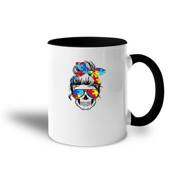 Mom Life Skull Tired Exhausted Autism Awareness Mama Womens Accent Mug | Mazezy UK