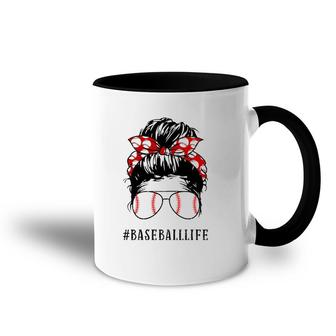 Mom Messy Bun Aviator Glasses Baseball Mother Life Accent Mug | Mazezy