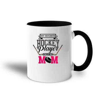 My Favorite Hockey Player Calls Me Mom Vintage Mother's Day Raglan Baseball Accent Mug | Mazezy