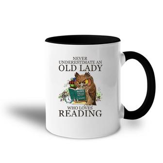 Never Underestimate An Old Lady Who Loves Reading Book Owl Accent Mug | Mazezy