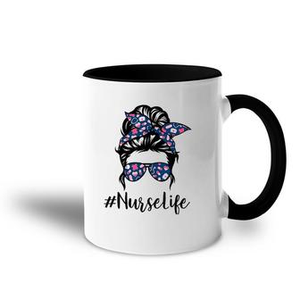 Nurse Messy Bun Life Hair Glasses Mother's Day Accent Mug | Mazezy