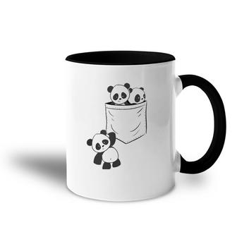 Panda Lovers Cute Kawaii Baby Pandas In Pocket V-Neck Accent Mug | Mazezy