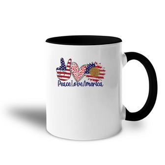 Peace Love America 4Th July Patriotic Sunflower Heart Sign Accent Mug | Mazezy