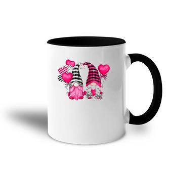 Pink Buffalo Plaid And Heart Balloons Valentine's Day Gnome Raglan Baseball Tee Accent Mug | Mazezy