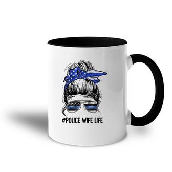 Police Wife Life Messy Bun Thin Blue Line Back The Blue Accent Mug | Mazezy