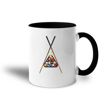 Pool Player's Racked Balls Sticks Cue Ball Billiards Art Accent Mug | Mazezy