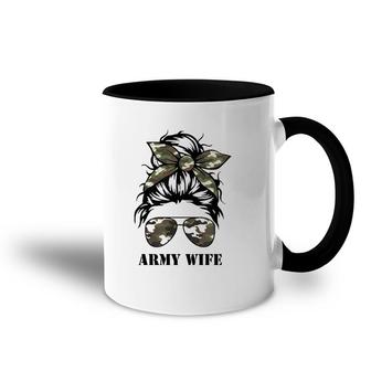 Proud Army Wife Messy Bun Camo Flag Spouse Military Pride Pullover Accent Mug | Mazezy
