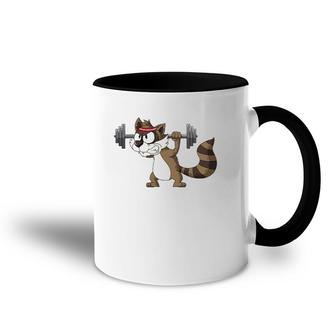 Raccoon Weight Lifting Gym Apparel Barbells Fitness Workout Accent Mug | Mazezy