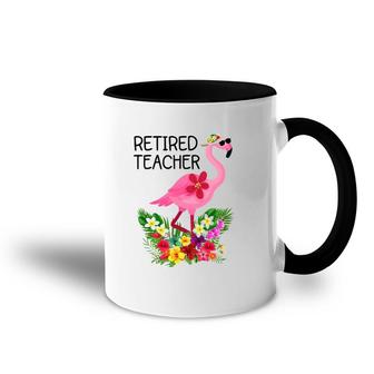 Retired Teacher Tropical Pink Flamingo Teacher Retirement Accent Mug | Mazezy