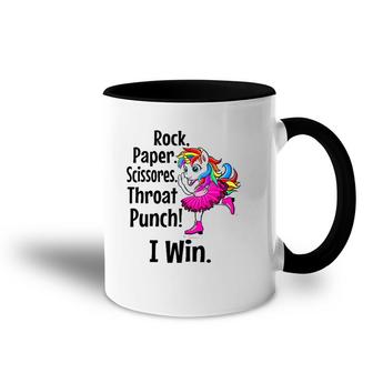 Rock Paper Scissors Throat Punch I Win Funny Accent Mug | Mazezy