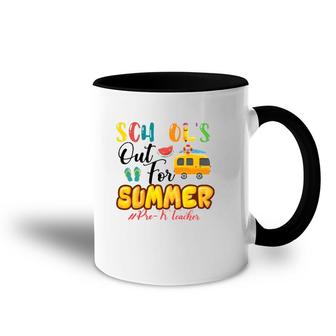 School's Out For Summer Pre-K Teacher Beach Vacation Van Car And Flip-Flops Accent Mug | Mazezy