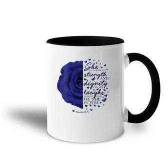 She Is Clothed In Strength And Dignity Cute Christian V-Neck Accent Mug | Mazezy