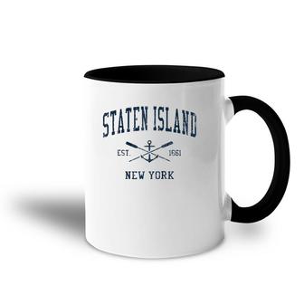 Staten Island Ny Vintage Navy Crossed Oars & Boat Anchor Accent Mug | Mazezy