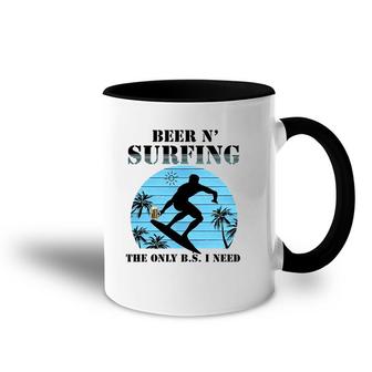 The Only Bs I Need Is Beer And Surfing Retro Beach Accent Mug | Mazezy