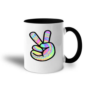 Tie-Dye Peace Sign Love Happy Colorful Tie-Dye Hippie Finger Accent Mug | Mazezy