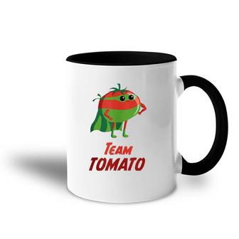 Tomato Super Hero For Vegans And Vegetarians Accent Mug | Mazezy