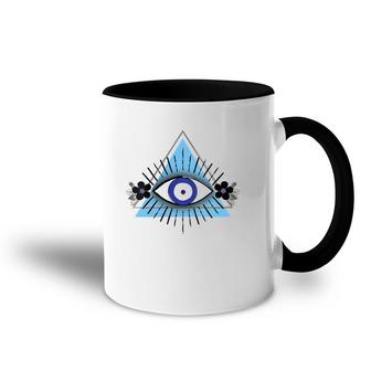 Triangle Blue Evil Eye V-Neck Accent Mug | Mazezy