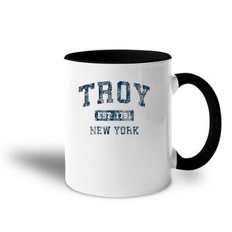 Troy New York Ny Vintage Sports Design Navy Print Accent Mug | Mazezy