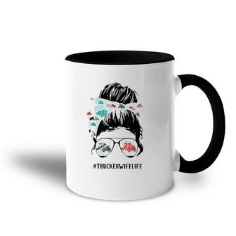 Trucker Wife Funny Messy Bun Hair Glasses Mothers Day Accent Mug | Mazezy