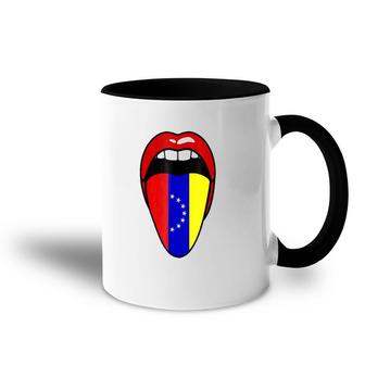 Venezuela Tricolor Flag Tongue Red Lips Accent Mug | Mazezy