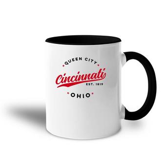 Vintage Cincinnati Ohio Queen City Red Text Accent Mug | Mazezy