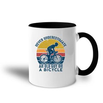 Vintage Never Underestimate An Old Man On A Bicycle Cyclist Accent Mug | Mazezy