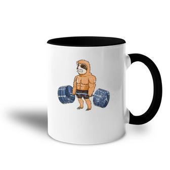 Vintage Sloth Weightlifting Bodybuilder Muscle Fitness Accent Mug | Mazezy