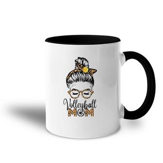 Volleyball Mom Life Messy Hair Bun Leopard Mother's Day Accent Mug | Mazezy