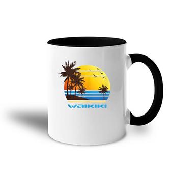 Waikiki Hawaii Island Beach Surf Sunset Palms Ocean Vacay Accent Mug | Mazezy