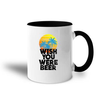 Wish You Were Beer Beach Sunset And Palm Trees Accent Mug | Mazezy