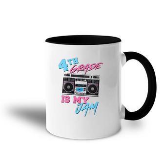 Womens 4Th Grade Is My Jam - Vintage 80S Boombox Teacher Student V-Neck Accent Mug | Mazezy