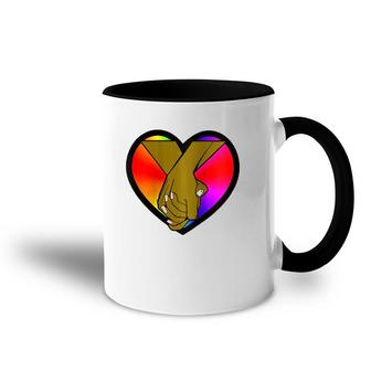 Womens African-American Couple Holding Hands Rainbow Pride Heart Accent Mug | Mazezy