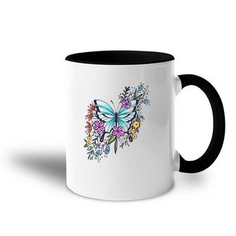 Womens Butterfly With Flowers Fashion Tee Gift Idea Accent Mug | Mazezy