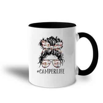 Womens Camper Life Messy Bun Hair Mother's Day Camping Lovers Tees V-Neck Accent Mug | Mazezy