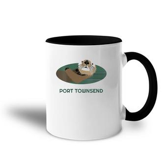 Womens Cute Otter Port Townsend, Wa Coast Resident Fisherman Gift V-Neck Accent Mug | Mazezy