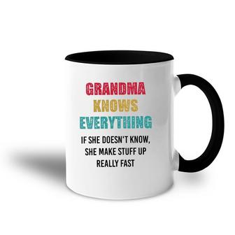 Womens Grandma Knows Everything Funny Grandmother V-Neck Accent Mug | Mazezy