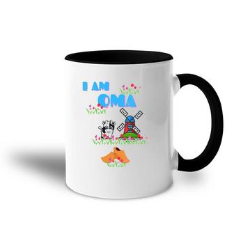 Womens I Am Oma Grandmother Cow Windmill Tulips Wooden Shoes V-Neck Accent Mug | Mazezy