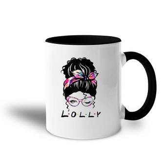 Womens Messy Hair Bun Lolly Life Wink Eye Tie Dye Mother's Day Accent Mug | Mazezy