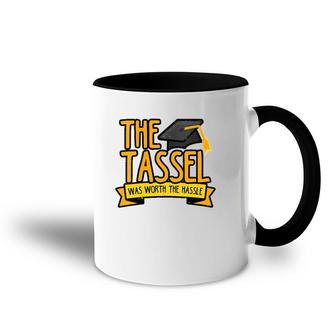 Womens The Tassel Was Worth The Hassle Graduation Gifts 2021 Graduate V-Neck Accent Mug | Mazezy