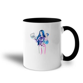 Working Mom With Computer Watercolor Accent Mug | Mazezy