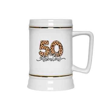 50Th Birthday Fabulous 50 Years Old Cool Leopard Birthday Ceramic Beer Stein - Seseable