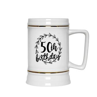 50Th Birthday Gift 50Th Birthday Floral Wreath Ceramic Beer Stein - Seseable