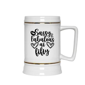 50Th Birthday Gift Awesome Sassy And Fabulous At Fifty Ceramic Beer Stein - Seseable