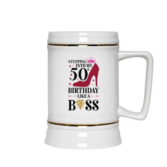 50Th Birthday Gift Stepping Inyo My 50Th Birthday Like A Boss Diamond Ceramic Beer Stein - Seseable