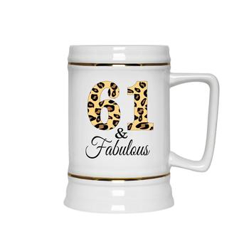 61 And Fabulous Leopard Pattern Happy 61Th Birthday Ceramic Beer Stein - Seseable