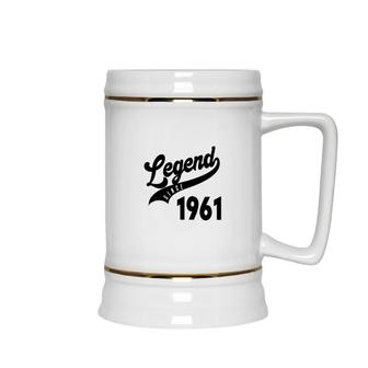 61Th Birthday Legend Since 1961 Happy Birthday Distressed Ceramic Beer Stein - Seseable